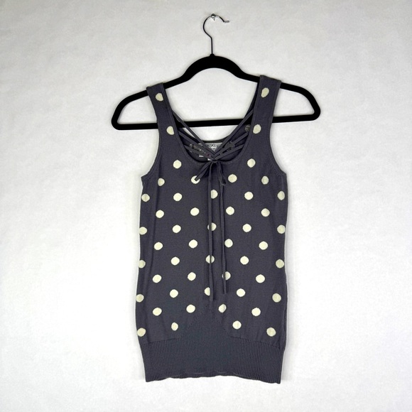 ANTHROPOLOGIE / BARASCHI Gray & White Polk Dot Strapy Knit Tank - Sz M - Picture 4 of 11